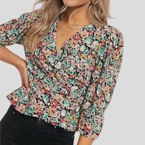 Pull & Bear retro floral wrap blouse